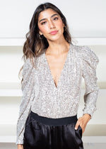 Adelyn Rae Lala Sequins Bodysuit-Hand In Pocket