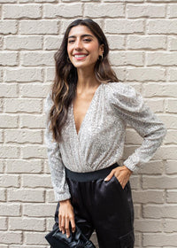 Adelyn Rae Lala Sequins Bodysuit-Hand In Pocket