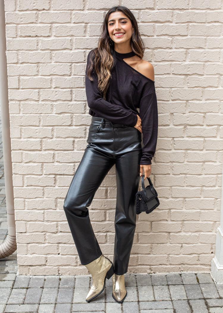 FULL LENGTH FAUX THE '90S LEATHER PANTS - Black
