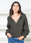 Vitoria Fisherman Collared Sweater-Olive-Hand In Pocket