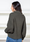 Vitoria Fisherman Collared Sweater-Olive-Hand In Pocket