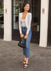 525 America Ribbed V Neck Cardigan ***FINAL SALE**- Silver-Hand In Pocket