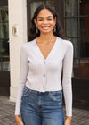 525 America Ribbed V Neck Cardigan ***FINAL SALE**- Silver-Hand In Pocket