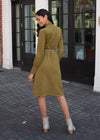 Reims Long Sleeve Puff Shoulder Knit Dress-Olive -***FINAL SALE***-Hand In Pocket