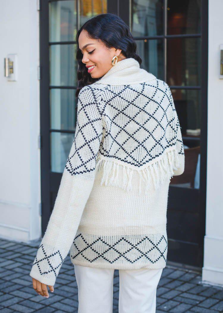 Line + Dot Elise Knit Fringed Cardigan-Hand In Pocket