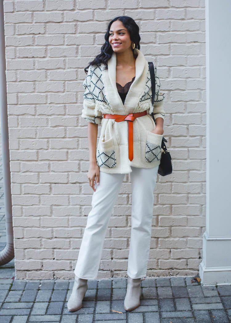 Line + Dot Elise Knit Fringed Cardigan-Hand In Pocket
