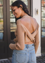 ASTR the Label Prescott Ribbed Knit Backless Sweater-Hand In Pocket