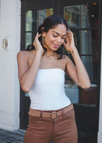525 America Essential Tube Top-White-Hand In Pocket