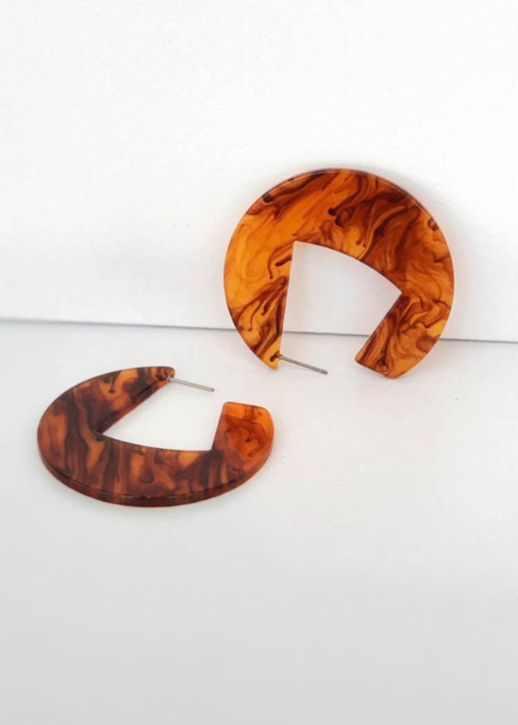 Merida Modern Marble Acrylic Hoops - Brown-Hand In Pocket