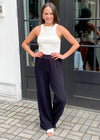 Bobi Smocked Waist Wide Leg Beach Pant - Black-Hand In Pocket