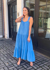 BB Dakota Under the Sun Tiered Midi Dress - Blue Frosting-Hand In Pocket