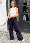 Bobi Smocked Waist Wide Leg Beach Pant - Black-Hand In Pocket