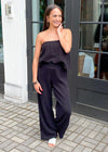 Bobi Smocked Waist Wide Leg Beach Pant - Black-Hand In Pocket