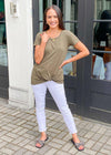 Bobi Short Sleeve "Tuck" Front Twist Front Tee-Troop-Hand In Pocket