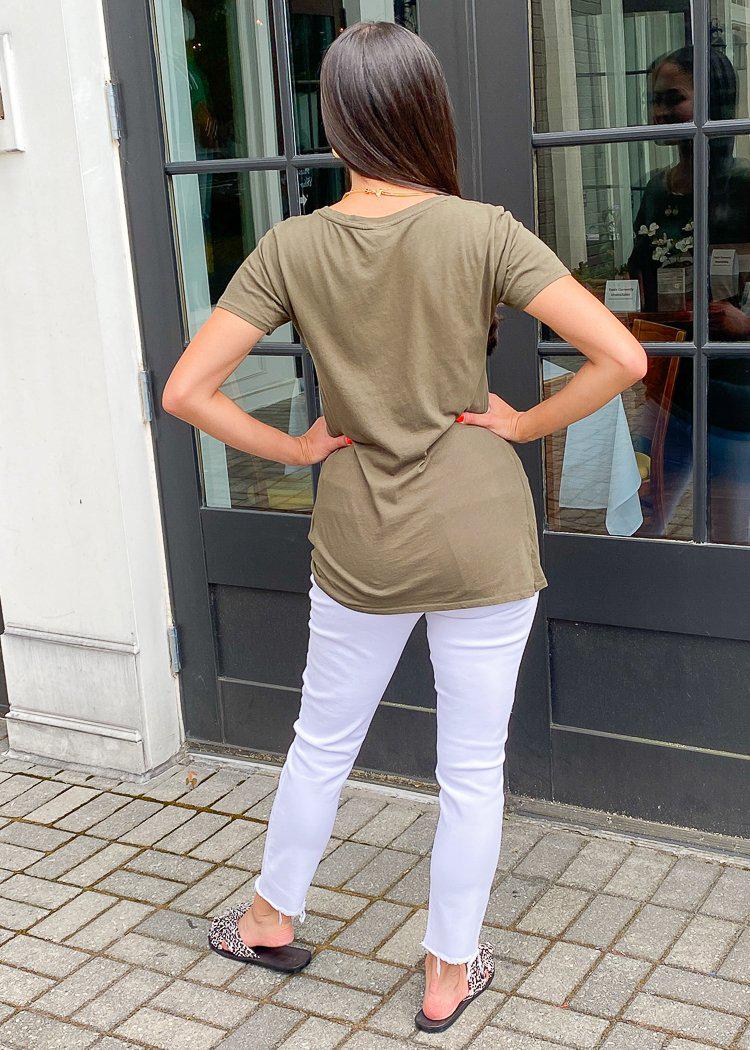 Bobi Short Sleeve "Tuck" Front Twist Front Tee-Troop-Hand In Pocket