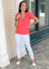 Bobi Basic Scoop-Neck Tee- Raspberry-Hand In Pocket