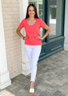 Bobi Basic Scoop-Neck Tee- Raspberry-Hand In Pocket