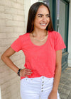 Bobi Basic Scoop-Neck Tee- Raspberry-Hand In Pocket
