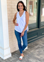 Bobi V Neck Swing Tank-White ***FINAL SALE***-Hand In Pocket