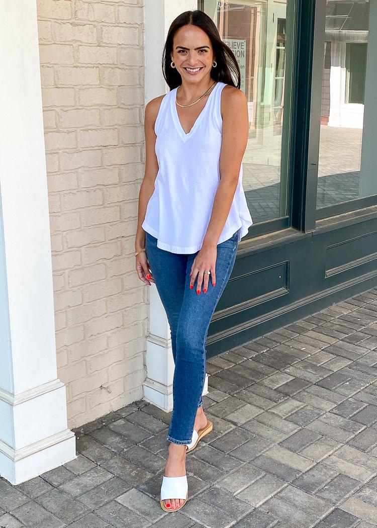 Bobi V Neck Swing Tank-White ***FINAL SALE***-Hand In Pocket