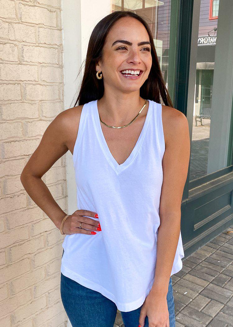 Bobi V Neck Swing Tank-White ***FINAL SALE***-Hand In Pocket