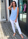 PJ Salvage Seize The Day V-neck Waffle Tank - Sky Blue ***FINAL SALE***-Hand In Pocket