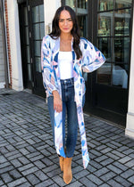 Watercolor Tie Front Kimono-Hand In Pocket