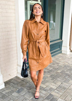 FRNCH Acy Faux Leather Shirtdress-Hand In Pocket