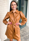 FRNCH Acy Faux Leather Shirtdress-Hand In Pocket