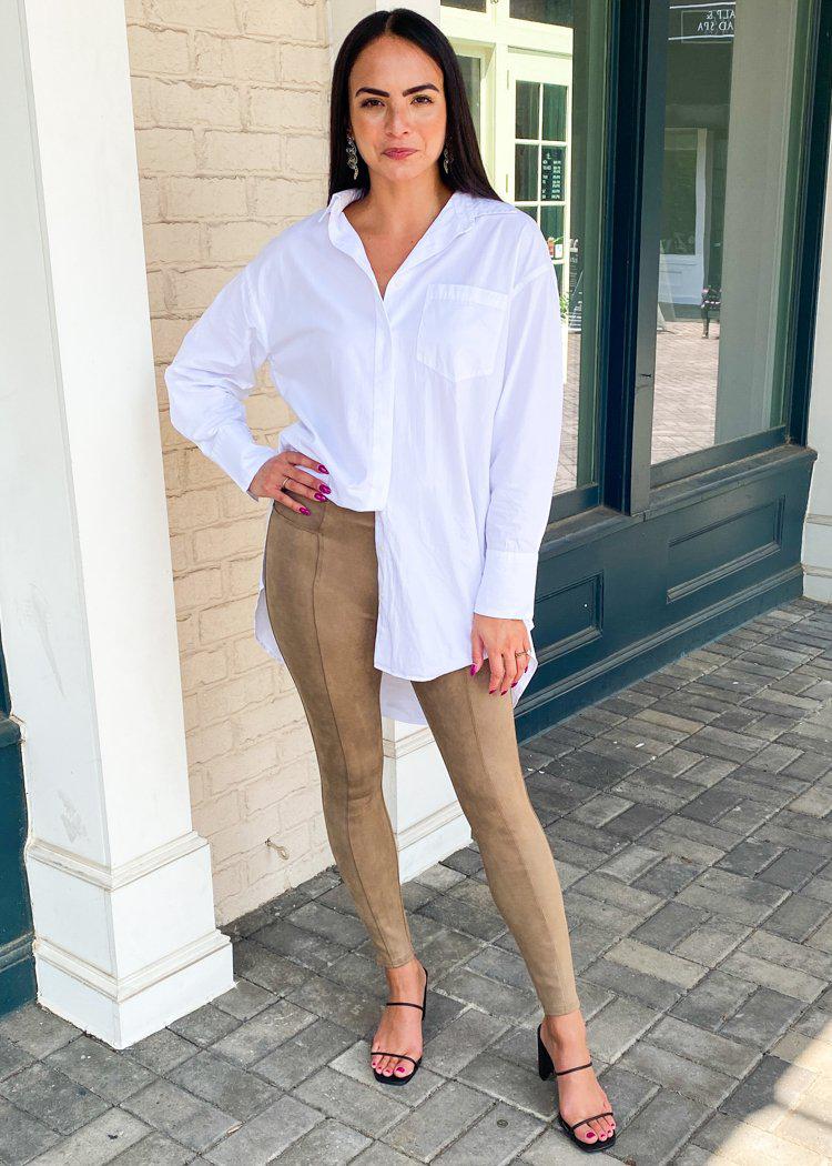 Beige Faux Leather Leggings