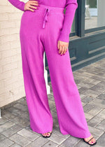 FRNCH Pomelo High Waist Ribbed Wide Leg Pant- Fuschia-Hand In Pocket