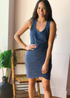 Bobi Sleeveless Ruched Dress - Denim Heather-Hand In Pocket