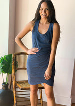 Bobi Sleeveless Ruched Dress - Denim Heather-Hand In Pocket