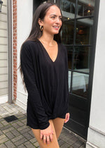 Bobi Dolman Sleeve Twist Front Tee - Black-Hand In Pocket