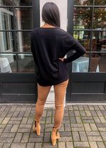 Bobi Dolman Sleeve Twist Front Tee - Black-Hand In Pocket