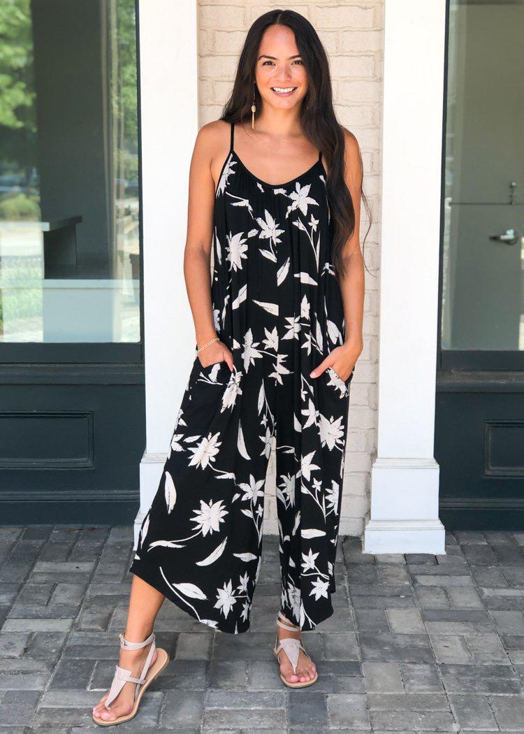 Z Supply Tai Floral Flare Leg Jumpsuit-Hand In Pocket