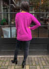 Bobi Essential Long Sleeve V Neck Tee-Iris-Hand In Pocket