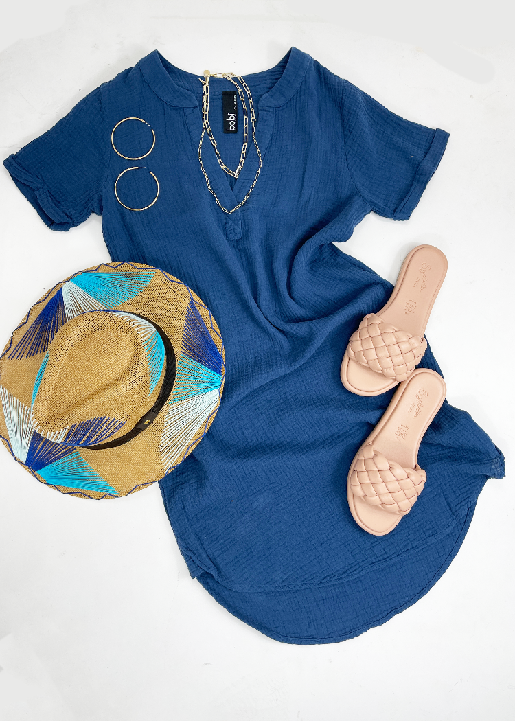 Bobi Split V Neck Short Sleeve Shirtdress - Coast***FINAL SALE***-Hand In Pocket