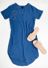 Bobi Split V Neck Short Sleeve Shirtdress - Coast***FINAL SALE***-Hand In Pocket