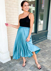 Addison Asymmetrical Hem Pleated Midi Skirt-Hand In Pocket