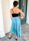 Addison Asymmetrical Hem Pleated Midi Skirt-Hand In Pocket