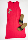 Bobi Scoop Neck Slub Cotton Tank Dress - Raspberry***FINAL SALE***-Hand In Pocket