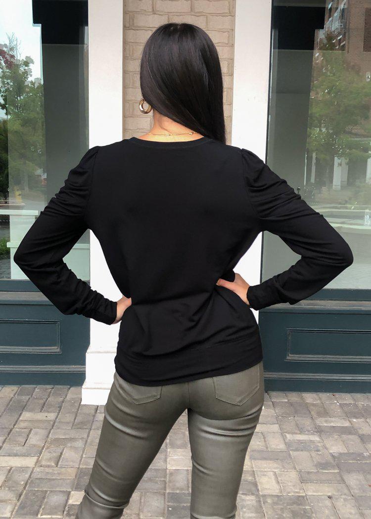Bobi Puff Shoulder Sweatshirt-Black-Hand In Pocket