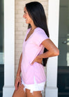 Z Supply Airy Slub V Neck Tee-Lavender-Hand In Pocket