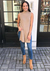 Velvet Heart Pearlie Sleeveless Side Slit Turtleneck Sweater-Hand In Pocket