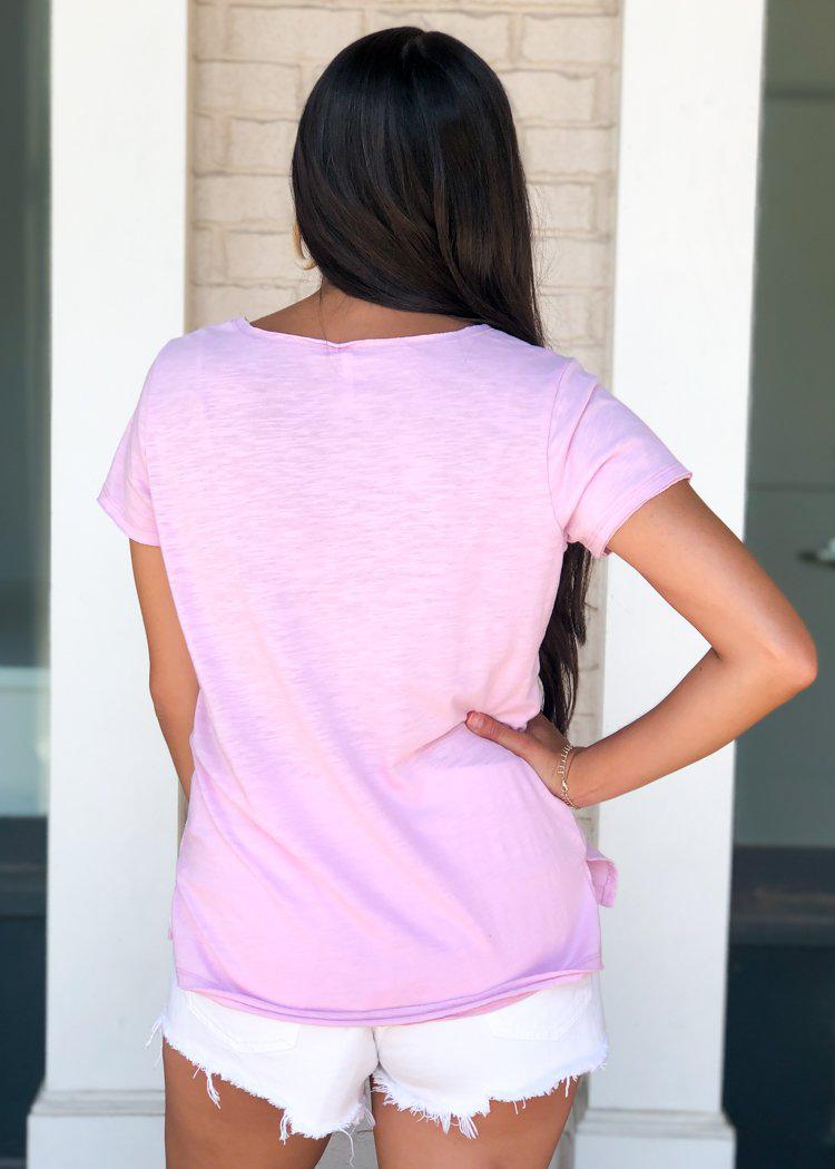 Z Supply Airy Slub V Neck Tee-Lavender-Hand In Pocket