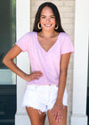 Z Supply Airy Slub V Neck Tee-Lavender-Hand In Pocket