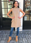 Velvet Heart Pearlie Sleeveless Side Slit Turtleneck Sweater-Hand In Pocket