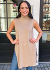 Velvet Heart Pearlie Sleeveless Side Slit Turtleneck Sweater-Hand In Pocket