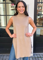 Velvet Heart Pearlie Sleeveless Side Slit Turtleneck Sweater-Hand In Pocket